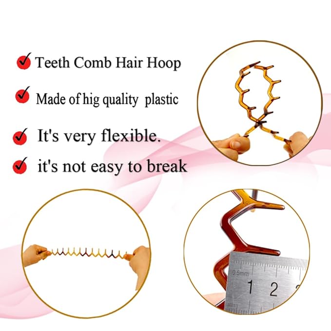 KALIYOTO Zig Zag Headbands - Recycled Plastic Wavy Hair Band with Teeth, Headbands for Women and Men, Classic 90s Hair Accessories, Black and Brown - 2 pcs