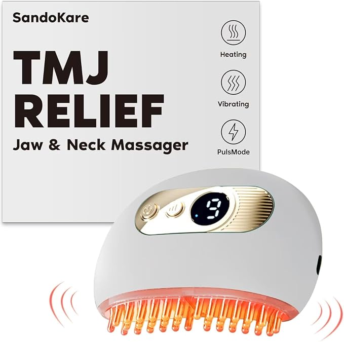 Zaybuon TMJ Relief Products Jaw, TMJ Relief Massager, Vibration and Heating, Ergonomic Multi-Needle Design TMJ Massage Tool, Effective Jaw & Neck Pain, Grinding and Clenching Teeth Relief (White)