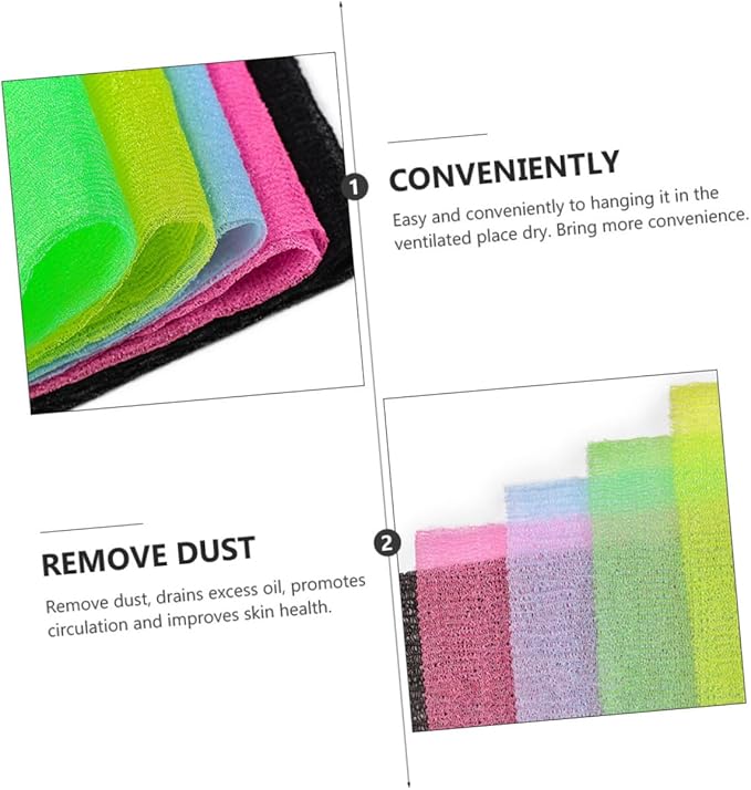 Outanaya 5Pcs Shower Back Scrubber Exfoliating Body Washer with Long Strap for Easy Cleaning of Hard to Reach Areas Promotes Circulation and Improves Skin Health Random Color