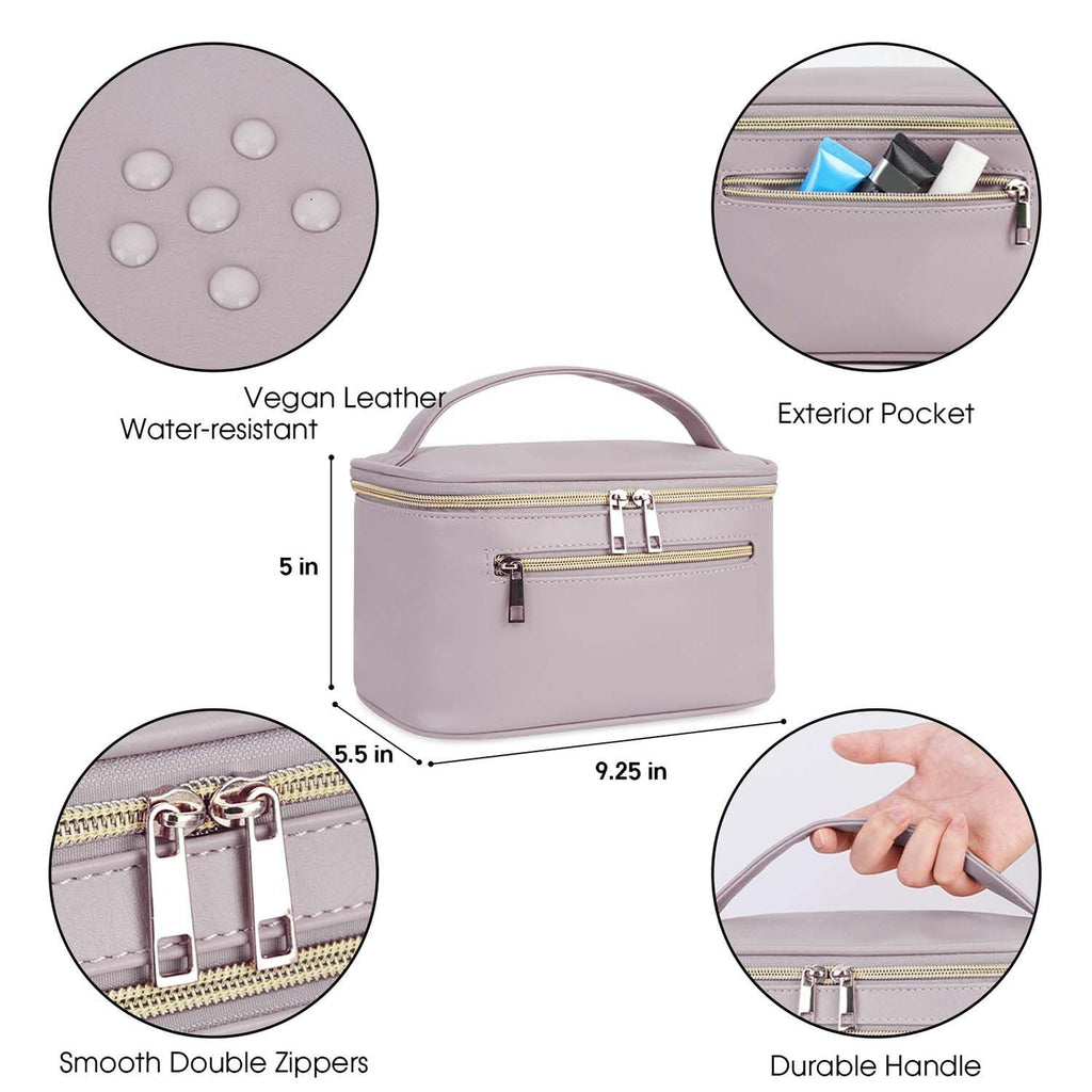 Wandering Nature Makeup Bag, Travel Make Up Organizer Cosmetic Brush Bags Case for Women in Vegan Leather, Purple, Patent Pending