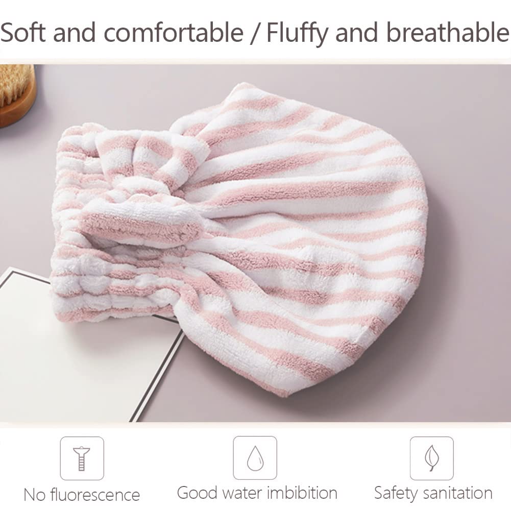 SportMore Microfiber Hair Towel Cap,Soft Absorbent Quick Drying Cap for Curly Thick Hair, Wrap Cap with Hair Brush for Women Girls (Pink&Gray White, 2)