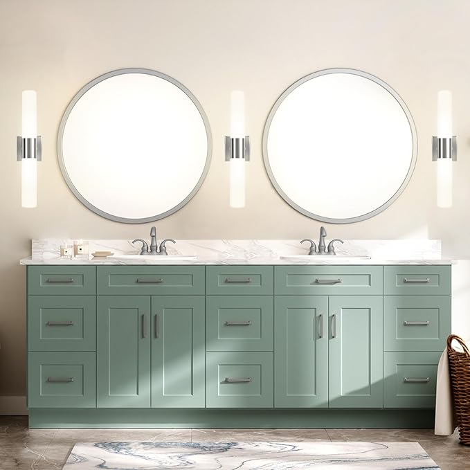 Kalium Wall Sconces Set of Two, Modern 21" Vanity, Frosted Glass, Silver