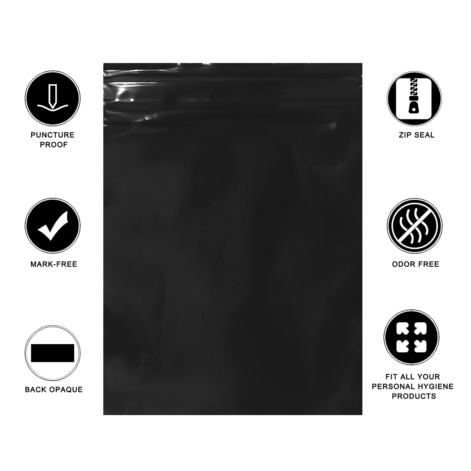 Feminine Personal Disposal Bags,6x8 inches Tampon Pack of 100 Black Opaque Zip Seal Discreet Disposal Bags for Tampons,Sanitary Pads,Sanitary Liners(with Black Storage Bag)