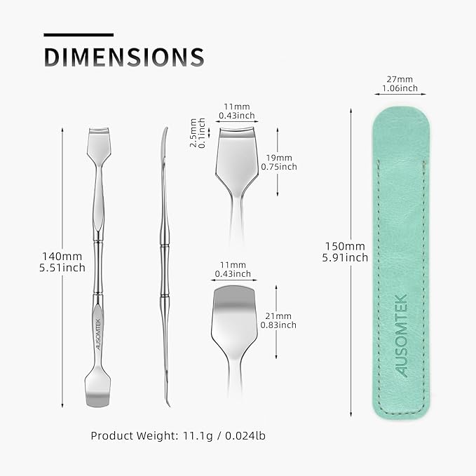 AUSOMTEK Blackhead Remover Tool & Facial Pore Cleaner, Dual-Ended Stainless Steel Face Spatula for Skin Care Routine, Includes Cyan PU Case