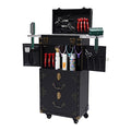 CNCEST Beauty Salon Luggage,Rolling Lockable Makeup Train Case Hairdressing Trolley Stylist Beauty Salon Cosmetic Luggage Travel Organizer Tool Box with Hair Dryer Holder Retro Black