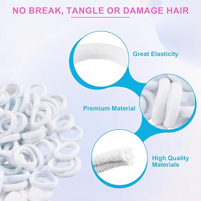 400 PCS Baby Hair Ties – No Damage Elastic Ponytail Holders, Soft Seamless Multicolor Hair Bands for Toddlers and Girls, Baby Hair Accessories (White)