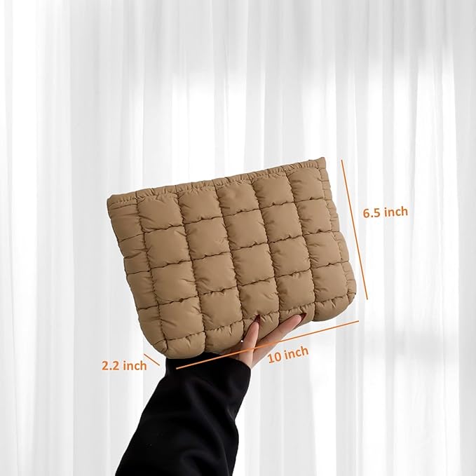 HFLZBRO Puffy Quilted Makeup Bag for Women, Cosmetic Bag, Travel Toiletry Organizer Pouch Clutch (brown)