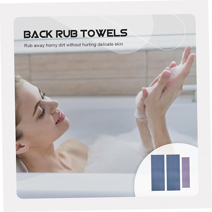 FOYTOKI 3pcs Bathroom Towels Back Scrubbers Exfoliating Bath Cloth Wash Massage Mitts and Long Straps for Back Rubbing
