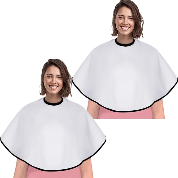 Short Barber Cape, Waterproof Nylon Salon Hair Cutting Cape, Makeup Artist Cape for Hair Dye, Comb-out, Styling, Shampoo (2, White)