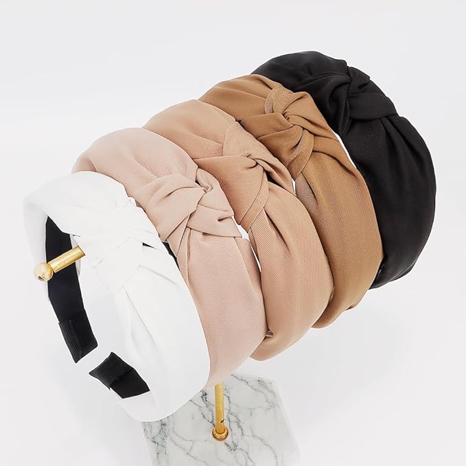 AHONEY 5 Pack Knotted Wide Headbands for Women - Non Slip Hair Accessories - Diademas Para Mujer (Brown)