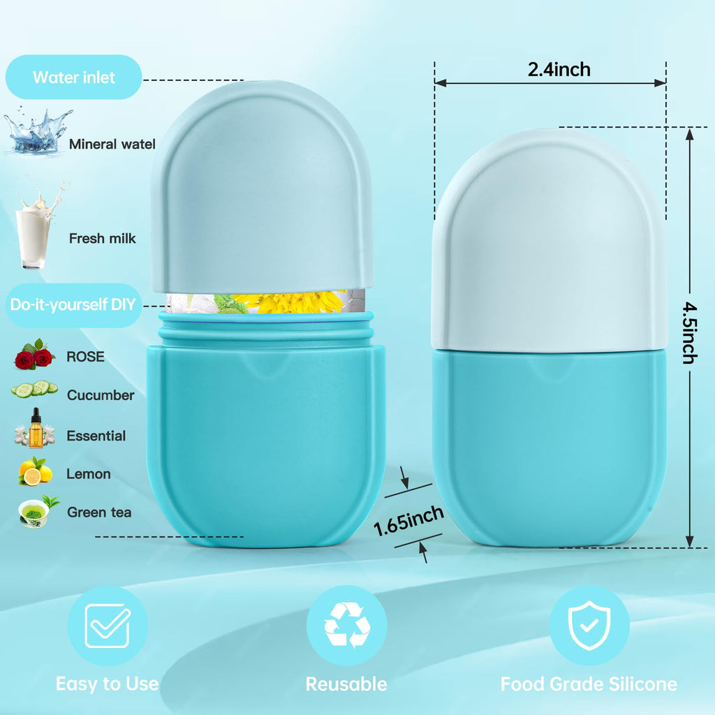Ice Roller for Face and Eye,Facial Beauty Ice Roller Skin Care Tools, Facial Cube, Gua Sha Face Massage, Silicone Ice Mold for Beauty (Blue)