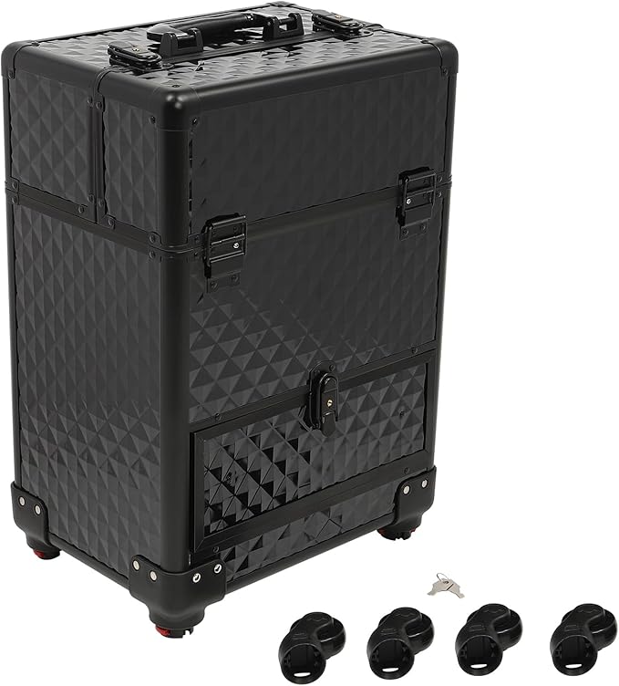 Professional Makeup Trolley Rolling Nail Case Wheeled Manicure Storage Case 13.4 * 9.8 * 18.5inch for Storing Scissors Makeup Jewelry Tools Black