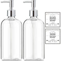 Clear Soap Dispenser with Rust Proof Pump, Waterproof Labels (2 Pack,16 Oz), Plastic Hand Soap Dish Soap Dispenser for Kitchen Bathroom