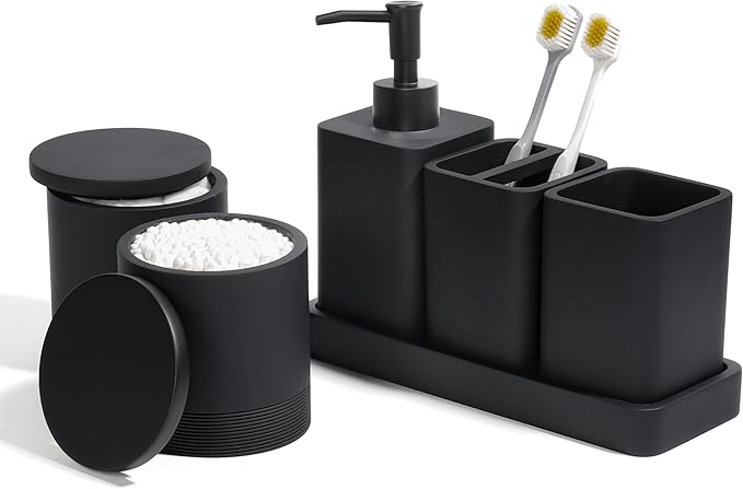YMXYJM Bathroom Accessories Set, 6 Piece Soap Dispenser Set - Marble White
