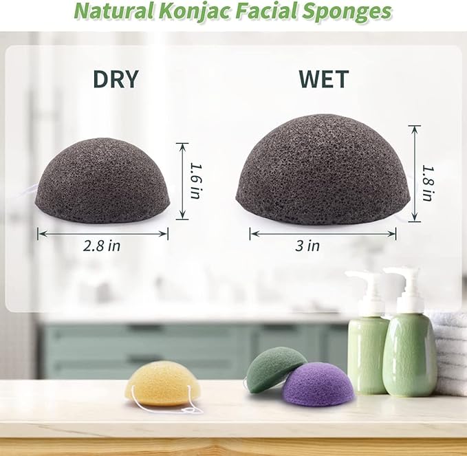 Konjac Face Sponges for Cleansing and Exfoliating, Konjac Facial Sponges for Washing Cleaning Face Body with Activated Charcoal, Natural Konjac Sponge Set for Oily Dry Sensitive Skin Skincare Tool