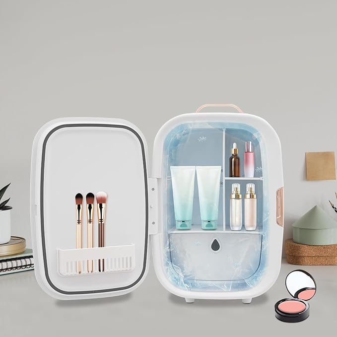 Ginelm 12L Skincare Fridge with Cooling & Heating, Ultra Quiet (<20dB) Cosmetic Refrigerator for Bedroom, White Mini Fridge for Skincare Products, Portable Makeup Fridge with Car/Home Use