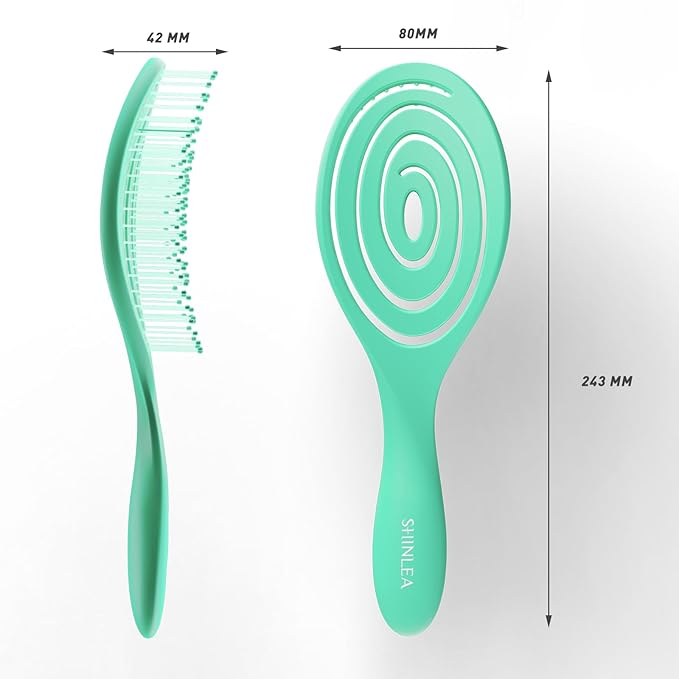 SHINLEA Hair Brush, Detangle Anti Tangle Brush, Spiral Hairbrush for Wet & Dry Hair, Women, Men, Kids, Glide Through Tangles For All Hair Types, Green