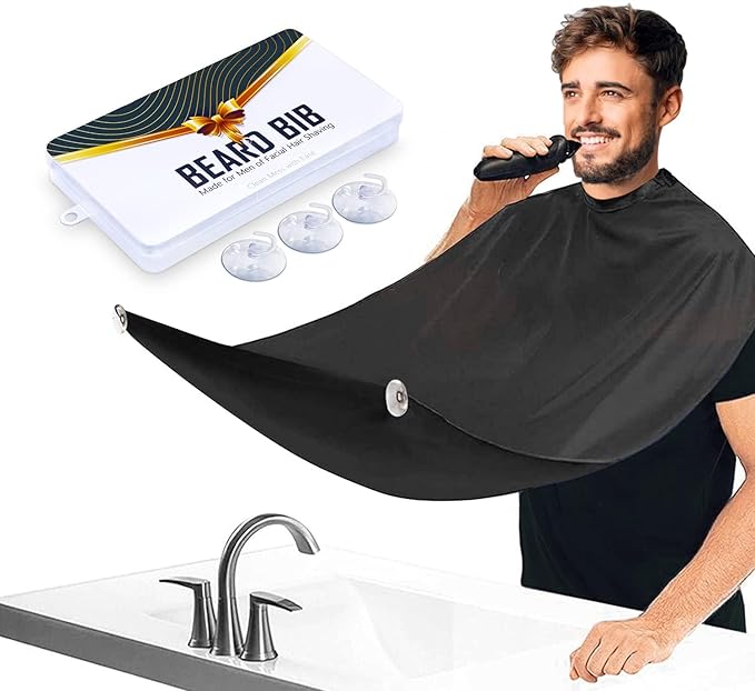 Beard Bib Beard Apron, Beard Hair Catcher for Men Shaving & Trimming Non-Stick Waterproof Beard Cape Grooming Cloth with 3 Suction Cups Birthday Gifts for Men Him Boyfriend
