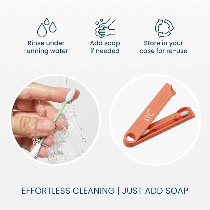 LastSwab Reusable Q-Tips for Makeup - Precision Silicone Cotton Swabs for Eyeliner, Mascara & Touch-Ups - Eco-Friendly Washable Q Tip Alternative - Zero Waste, Travel Case - Peach