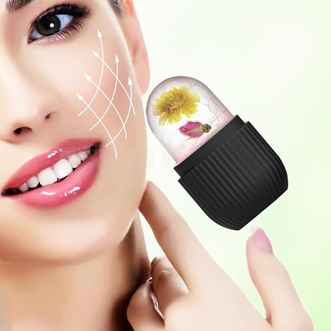 Joyeee Ice Face Roller, Reusable Silicone Mold Face Massage Eye Facial Beauty Skin Care Tools Apply Ice for Shrink Pores Anti Wrinkle Reduce Puffiness Improve Skin Elasticity, Striped, Black