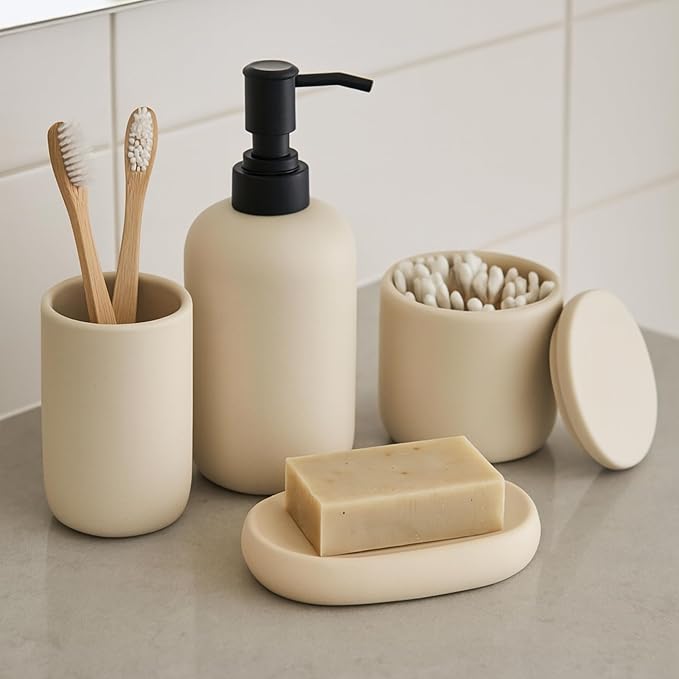 Ava Nord Modern Minimalist Ceramic Bathroom Accessories | Set of 4 | Black