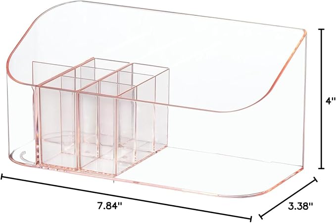 Makeup Tray Holder Organizer Cosmetic Display Case Tabletop Desktop Vanity Countertop Bathroom Wall Cabinet Medicine Storage Box 9 Dividers 2 Removable Women Ladies Girls Gifts Crystal Pink 1 PACK