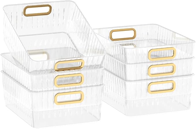 Kekow 6-Pack Clear Pantry Organizer Bins, Plastic Storage Bins with Handle