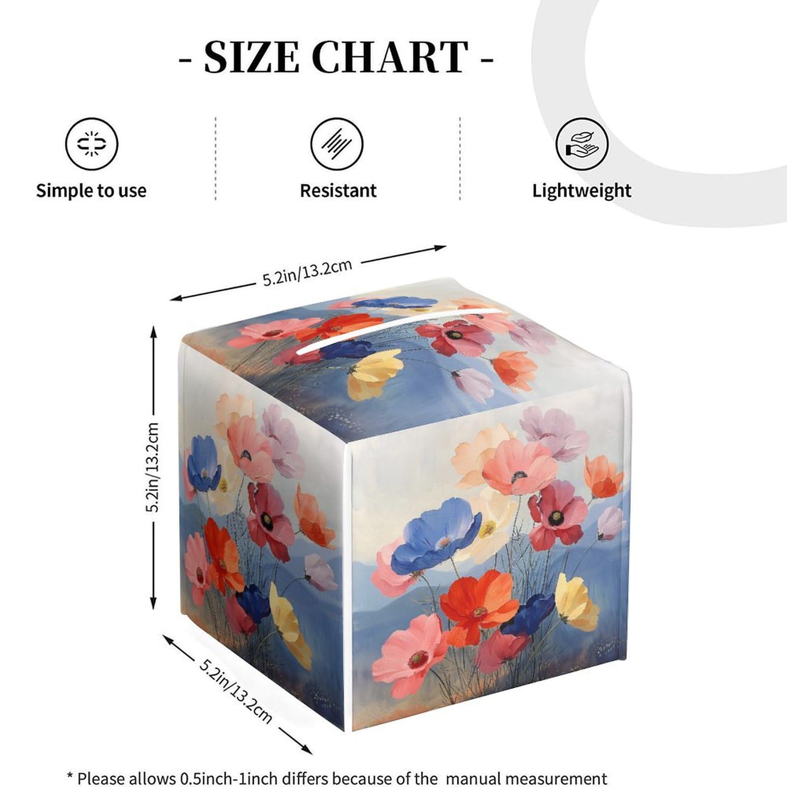 Floral Tissue Box Cover Leather Tissue Box Holder Square Facial Paper Organizer Dispenser for Bathroom Kitchen Bedroom Vanity Countertop Night Stands
