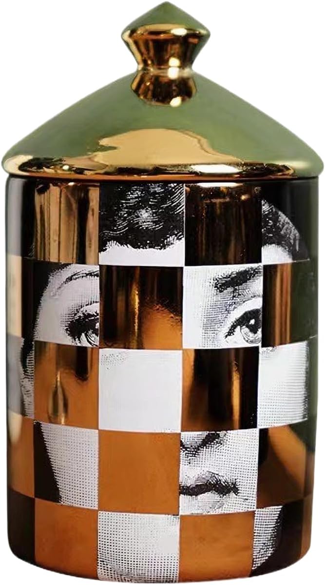 Big Eye Starry Sky Aromatherapy Candle Jar With Lid Ceramic Makecup Cotton Swab Holder Home Deocrative Bottler, Home Fireplace Kitchen Dining Decor For Living Room Knick Knacks Candle Holders (F1)