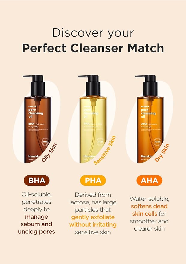 Hanskin AHA Pore Cleansing Oil for Dry Skin, Sample Trial Mini Size, Exfoliating Makeup Remover Facial Cleanser Set, Moisturizing, Korean Skincare [30 ml/Pack of 3]