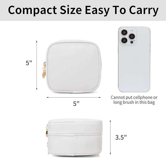 XIAOLER 2PCS Small Makeup Pouch, Double Zipper Cosmetic Bag, Travel Makeup Bag, Cute Makeup Bag for Purse, Mini Toiletry Bag (White+Pink)