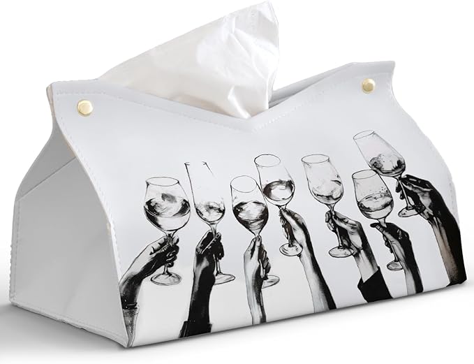 Blck And White Cheers Leather Tissue Box Cover Rectangle,Holiday Party Decor Toilet Paper Box Holder,Decorative Facial Paper Case for Living Room Bathroom Kitchen Office Desk,9.8x5.9x5.9In
