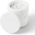 WORHE Marble Qtip Holder with Lid Natural Cotton Ball Container for Cotton Swabs,Makeup Sponges,Bath Salt Large Capacity Bathroom Canisters Jars for Countertop Storage and Organization White (WH051)