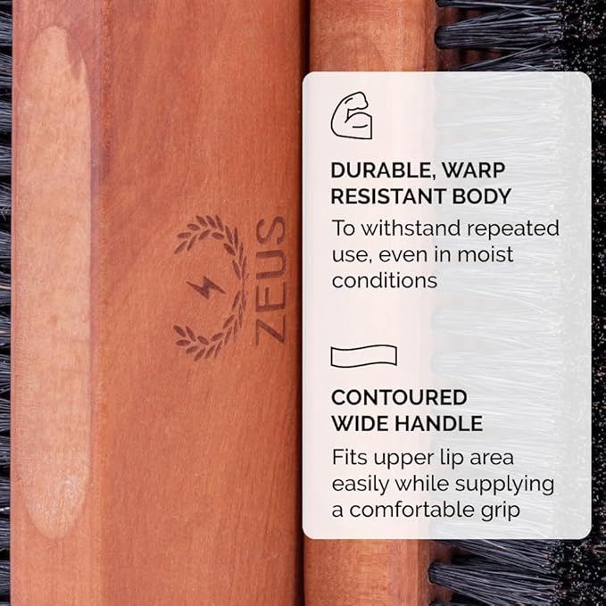 ZEUS Palm Beard Brush for Men, Soft Boar Bristles & Pear Wood Handle (G92)