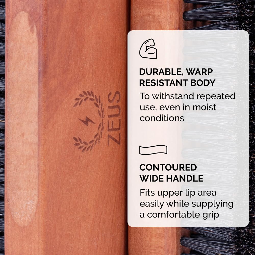 ZEUS Palm Beard Brush for Men, Soft Boar Bristles & Pear Wood Handle (G92)