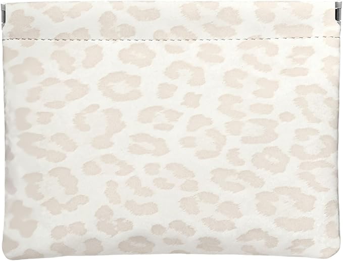 Ksriylm Leopard Leather Small Makeup Pouch for Women,Cosmetic Accessories,Waterproof and Portable Cosmetic Bag,Self-closing, No Zipper, Aesthetic Storage Pouch,Lipstick for Purse,Light Yellow