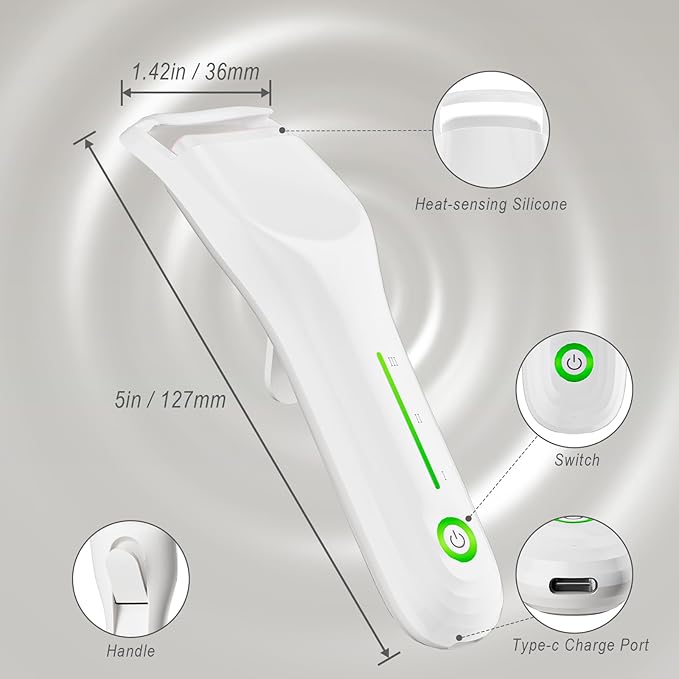 Heated Eyelash Curler for Women, Type-C Rechargeable with 3 Temp Settings & Silicone Pad for Natural C Curl, Travel-Friendly Heated Lash Curler (White)