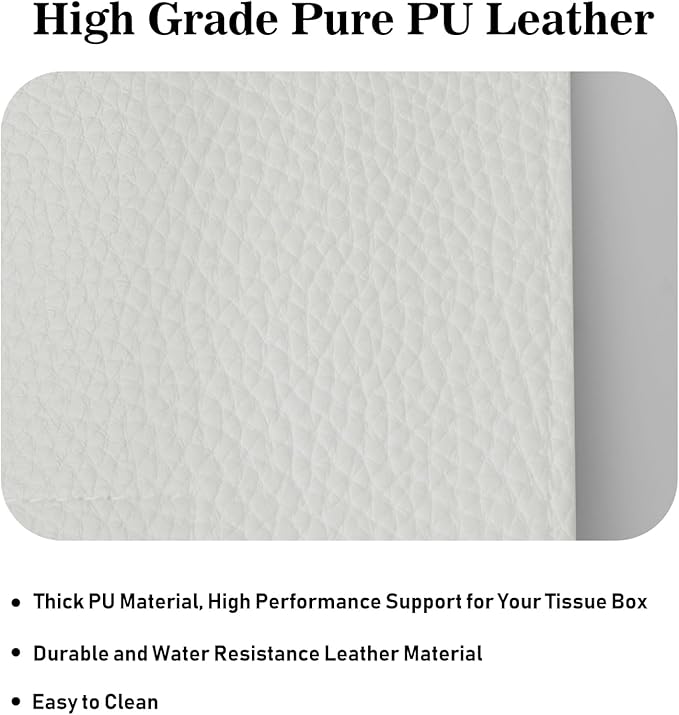 Tissue Box Cover Holder Square Tissue Cube Cover PU Leather Tissue Organizer with Bottom Belt for Bathroom, Tabletop, Car, Night Stands, Office, Home, Kitchen (2, White)