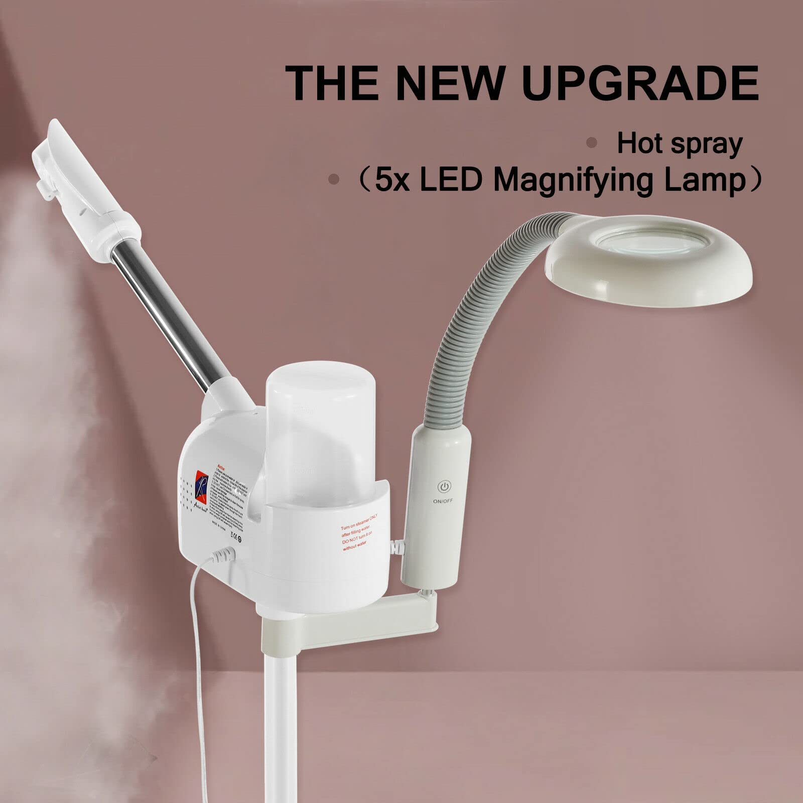Artist hand Professional Facial Steamer with 5X LED Magnifying Lamp 2 in 1