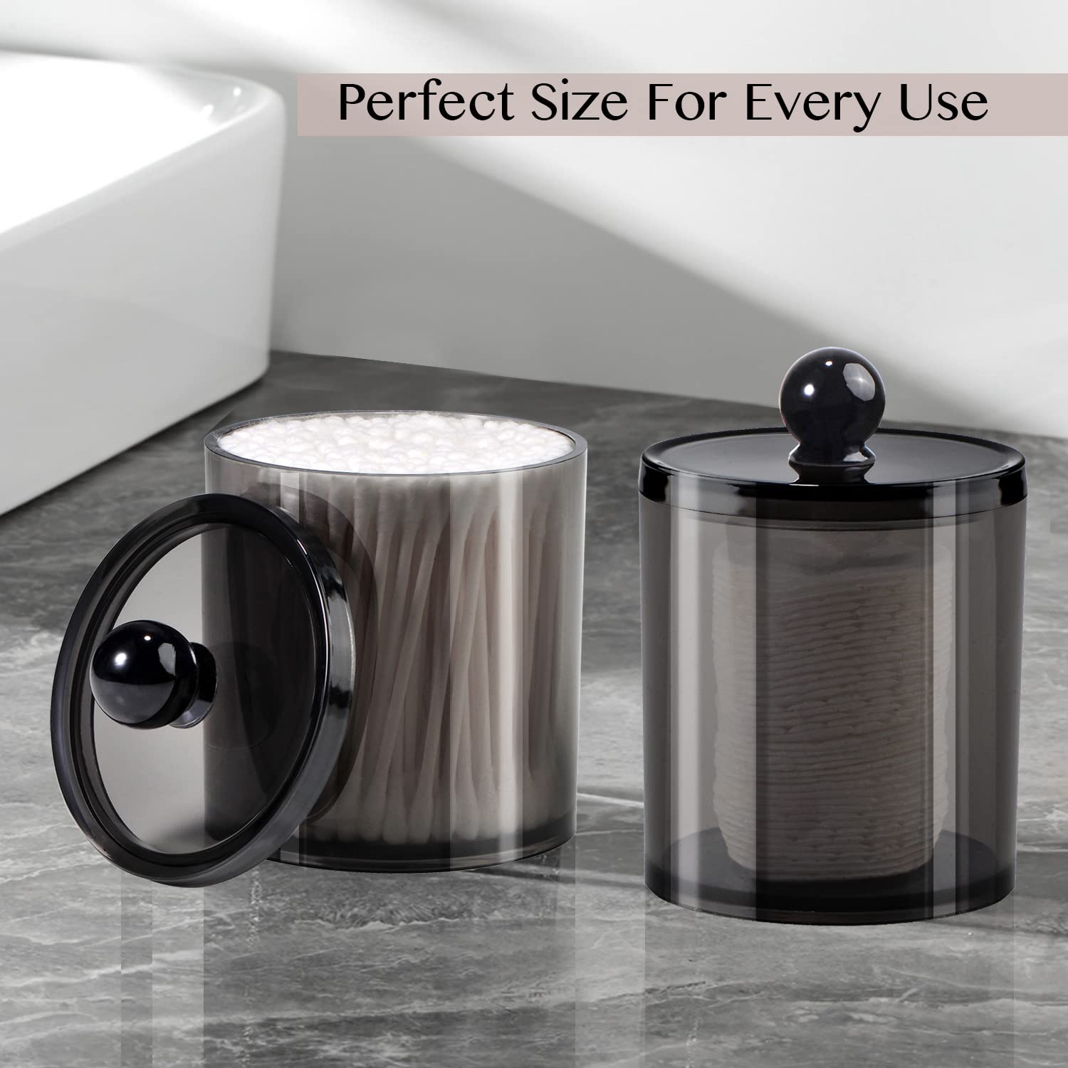 SheeChung 3 PCS Qtip Holder Bathroom Set with Tray, Acrylic Apothecary Jars