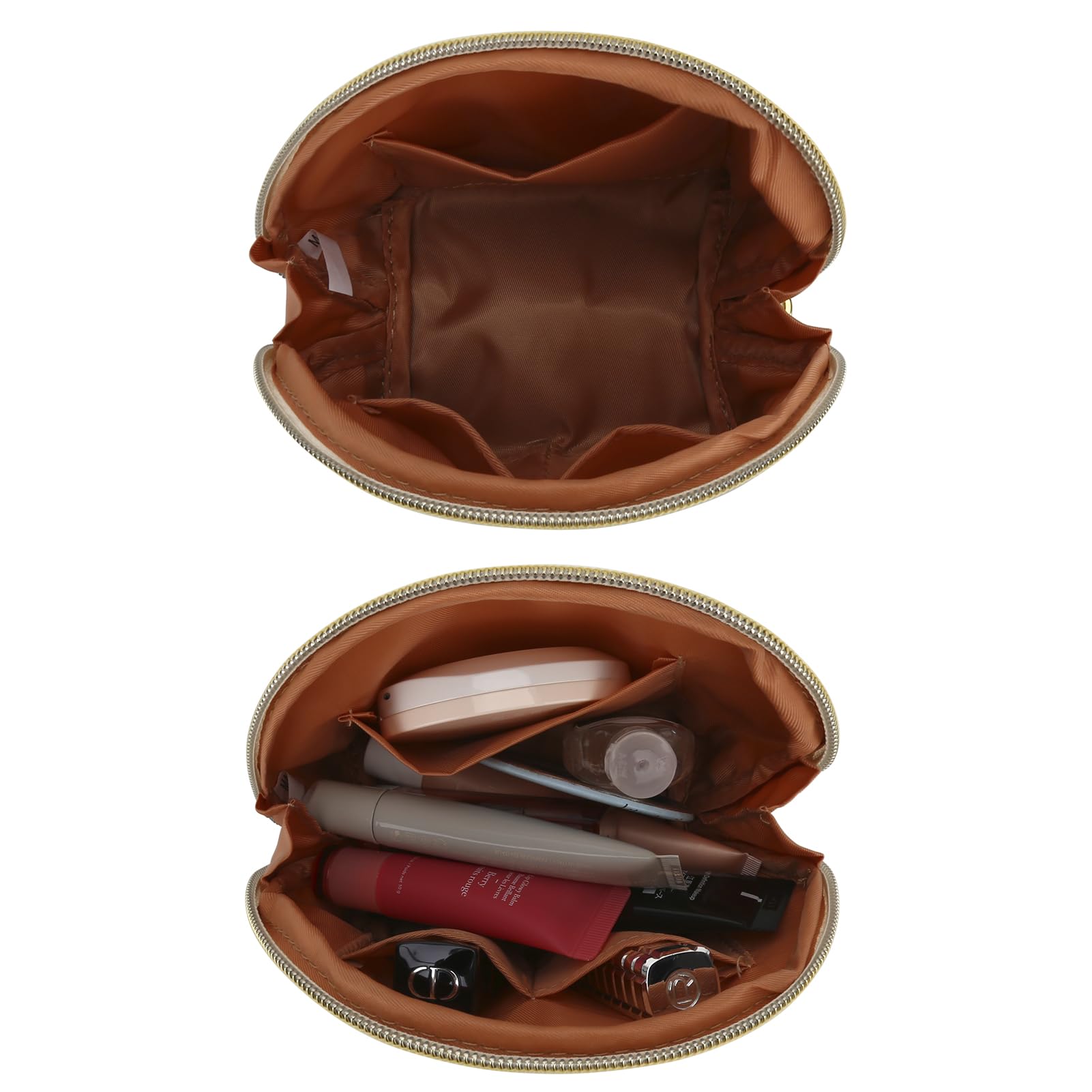JINSI Small Makeup Bag Travel Cosmetic Bag Toiletry Zipper Pouch Make Up Organizer Bag with Handle Purse for Women Soft PU Leather Skincare Case (S01-Beige)