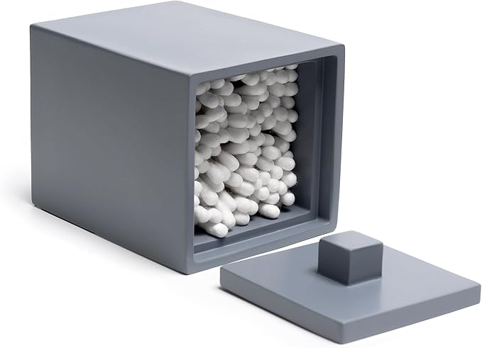 Joitsvia Cotton Swab Holder, Bathroom Resin Q Tips Holder with Lid Dispenser Storage Box Cosmetics Countertop Organizer Containers for Pads, Rounds - Matte Grey