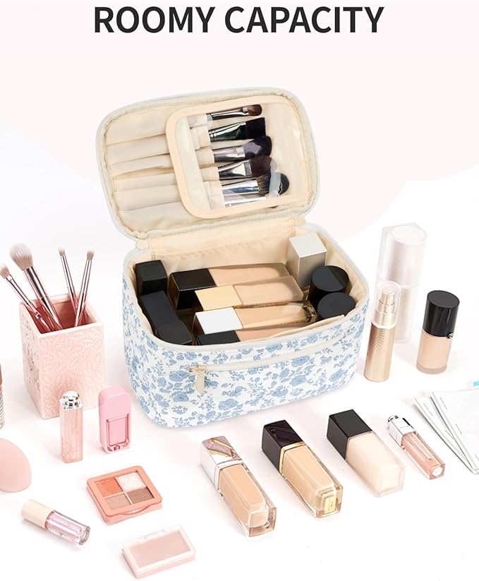 Wandering Nature Makeup Bag, Women Travel Make Up Vanity Case with Handle