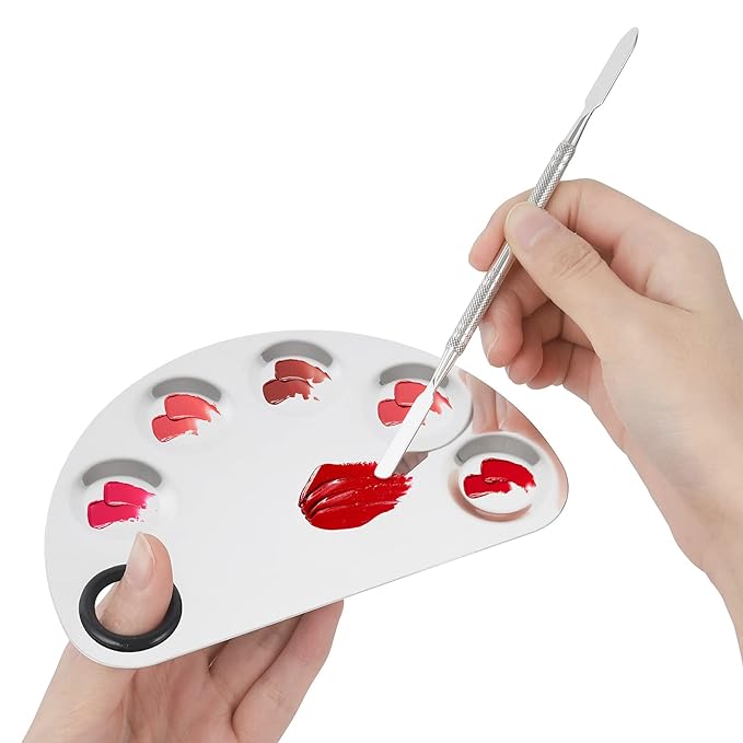 Penugo Professional Stainless Steel Makeup Palette,2 Pieces Cosmetic Palette with Spatula Tool, Nail-art Mixing Palette for Cosmetic Pigment Blending