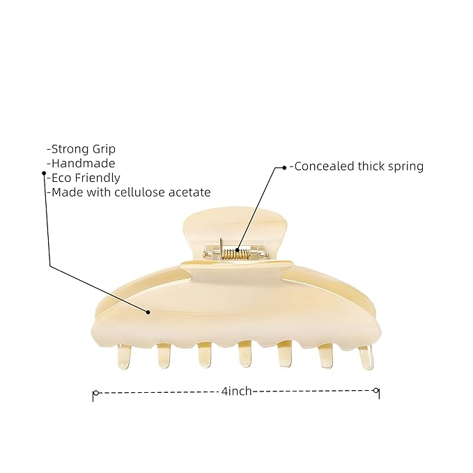 OideGuiing Durable Acetate Hair Clips - 4-Inch Creme Claw Clips for Fine and Thick Hair (Creme)