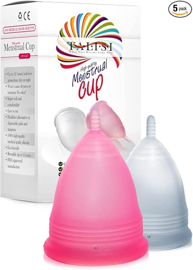 Talisi Menstrual Cups Set of 2 - Reusable Period Kit (Small & Large Sizes) - Super Soft Silicone Regular & Heavy Flow - Feminine Hygiene Products, Tampon & Pad Alternative - Organic Copa Menstrual