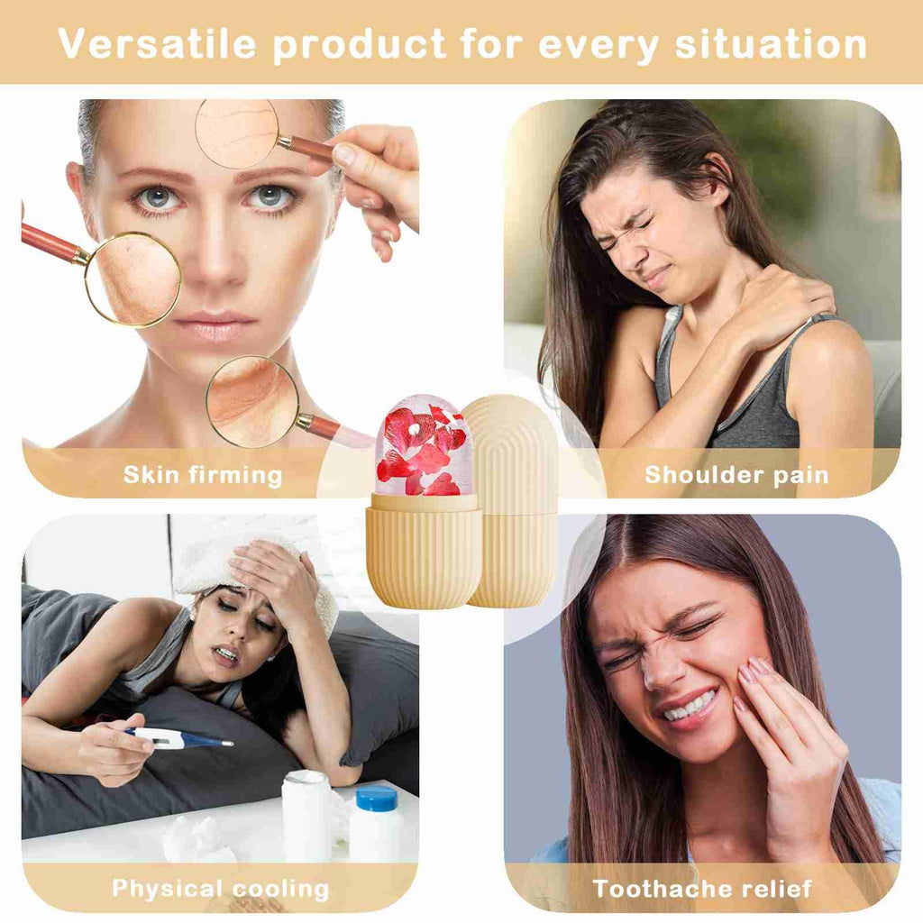 XHJRI Ice Face Roller Massager,Ice Cube Roller for Face, Eyes and Neck Naturally Conditioning and Skin Care,De-Puff Eye Bags,Reduce Migraine Pain,Reusable Massage Silicone Ice Mold (Beige)