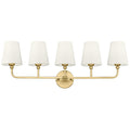 METWET 5-Light Brushed Gold Bathroom Vanity Light, Beige Fabric Shades