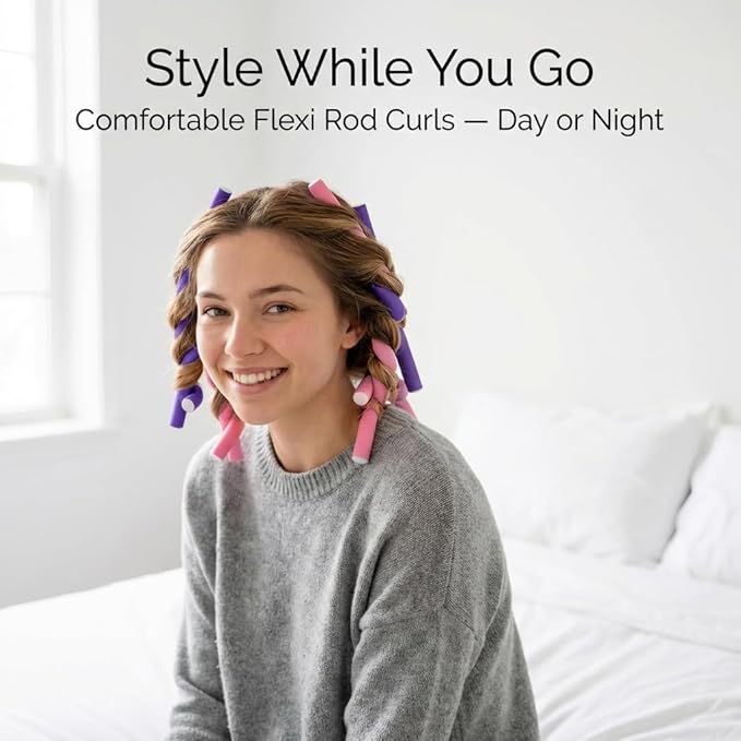 My Beauty Spot Flexi Rods Foam Hair Rollers -1/2" 5/8" 3/4" 1" Diameter- Professional Salon Quality 18 Pcs Rubber Hair Rollers for Long, Medium, and Short Hair, Hair Curlers to Sleep in for Women