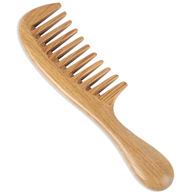 Onedor Handmade 100% Natural Green Sandalwood Hair Combs - Anti-Static Sandalwood Scent Natural Hair Detangler Wooden Comb (Extra Wide Tooth)